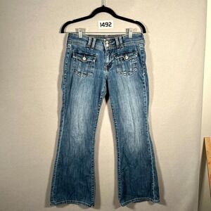 Aeropostale Jeans Women 4 Short Blue Denim Dark Wash Stretch Low Rise Flared Leg